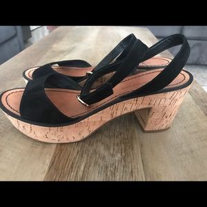 Diane von Furtsenberg Black Leather Cork Heels